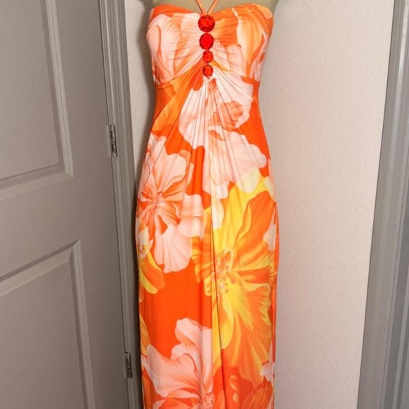 Dresses & Skirts - Boston Proper orange maxi dress with faux jewel detail